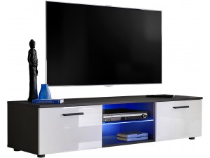 ExtremeFurniture T33 Meuble TV I Carcasse en Blanc Mat/Façade en Blanc Brillant + LED Bleues (EAN 7427007651555)